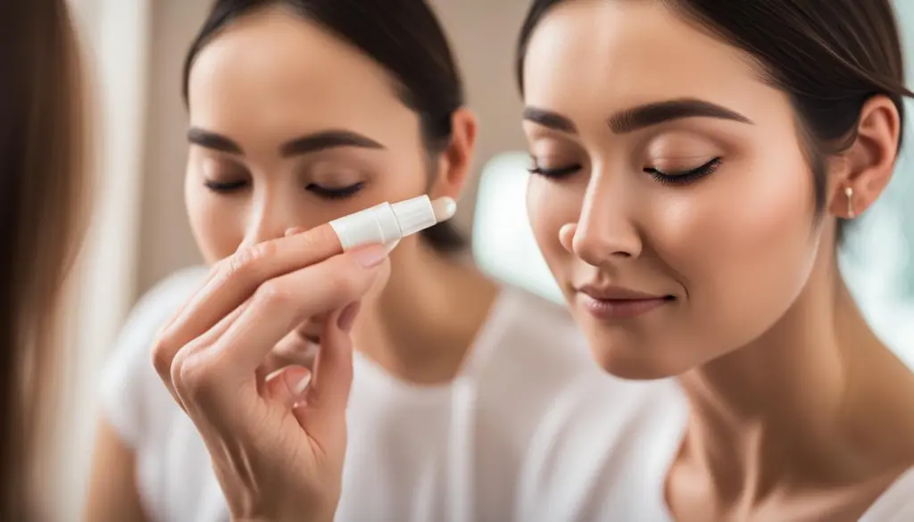 applying eye cream as part of night time skincare routine